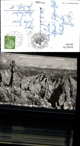 581308,Zugspitzgipfel geg. Großglocknergruppe Gipfelkreuz b. Garmisch-Partenkirchen