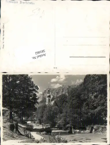 581662,Foto Ak Ramsau b. Berchtesgaden Dorfkirche Brücke pub W. Fiß