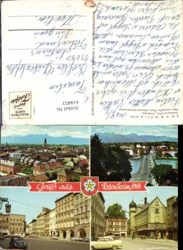 614453,Mehrbild Ak Rosenheim Totale Innbrücke Max-Josefs-Platz Mittertor-Heimatmuseum VW Käfer