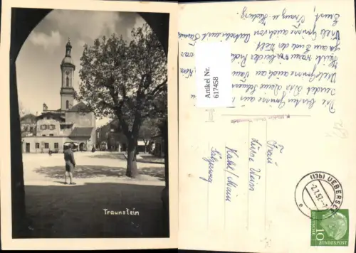 617458,Foto Ak Traunstein Ansicht m. Kirche pub P. Miehler Photo Traunstein