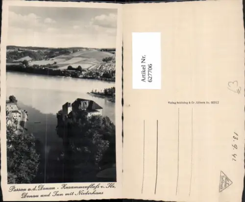 627706,Passau a. d. Donau Zusammenfluß v. Ilz Donau u. Inn m. Niederhaus
