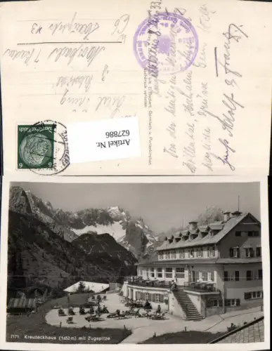 627886,Foto Ak Garmisch-Partenkirchen Kreuzeckhaus m. Zugspitze