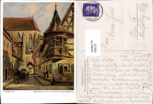 636137,Künstler Ak Ludwig Mößler Rothenburg ob der Tauber Feuerleinserker m. Jakobskirche