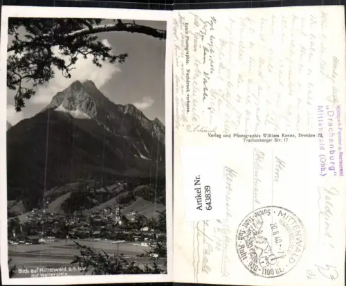 643839,Mittenwald an der Isar Feldpost 1940 n. Halle Saale Heeresnachrichtenschule
