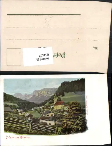 654507,Litho Ramsau b. Berchtesgaden Kirche Ansicht