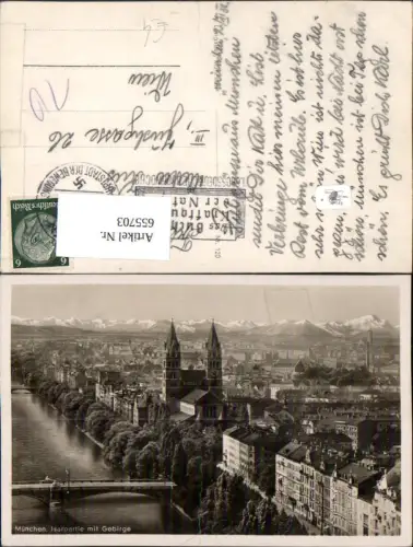 655703,Foto Ak München Isarpartie mit Gebirge