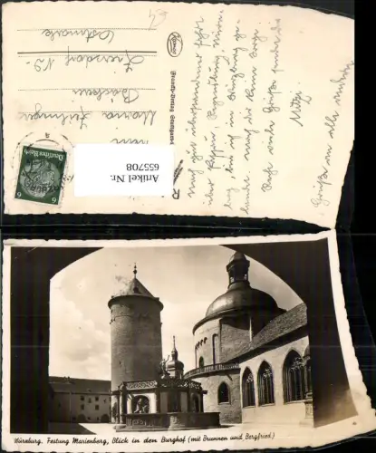 655708,Foto Ak Würzburg Festung Marienberg Blick in den Burghof Brunnen Bergfried