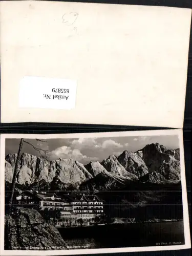 655879,Foto Ak Grainau Eibsee geg. Zugspitze u. Waxensteingrat