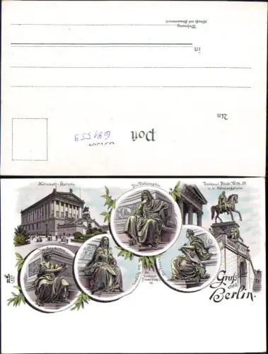 691559 tolle Lithographie Berlin National Galerie Denkmal Friedrich Wilhelm IV pub Zieher