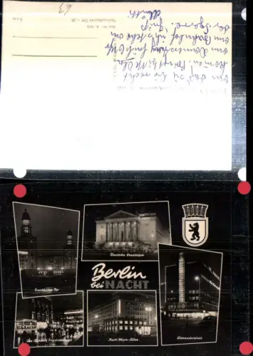 307902,Berlin b. Nacht Alexanderplatz Frankfurter-Tor Deutsche Staatsoper Bahnhof Mehrbildkarte