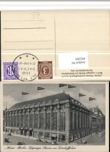 492305,Berlin Hertie Waren- u. Kaufhaus GmbH Tag d. Befreiung Dachau Stempel