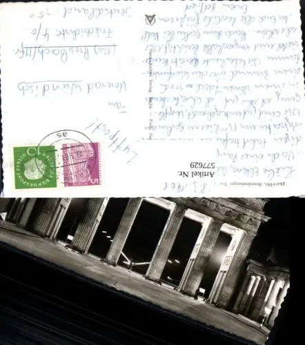 577629,Berlin Brandenburger Tor Beleuchtet b. Nacht 1961