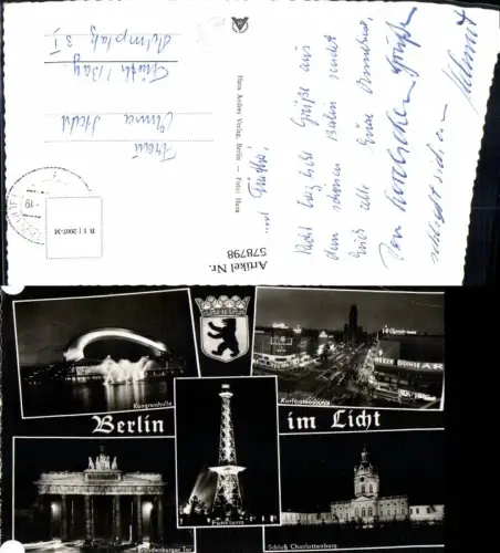 578798,Mehrbild Ak Berlin im Licht Funkturm Brandenburger Tor Kongresshalle