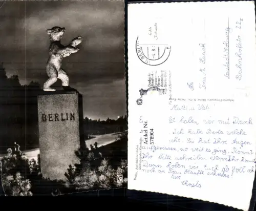 578904,Foto Ak Berlin Autobahneinfahrt Zehlendorfer Kleeblatt Berliner Bär Statue Beleuchtet