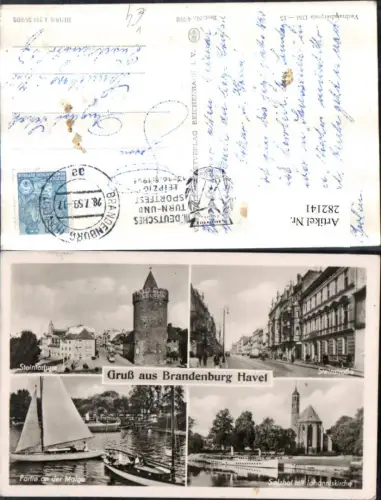 282141,Brandenburg Havel Steintorturm Steinstraße Johanniskirche Segelboote Mehrbildkarte pub VEB 4euro763