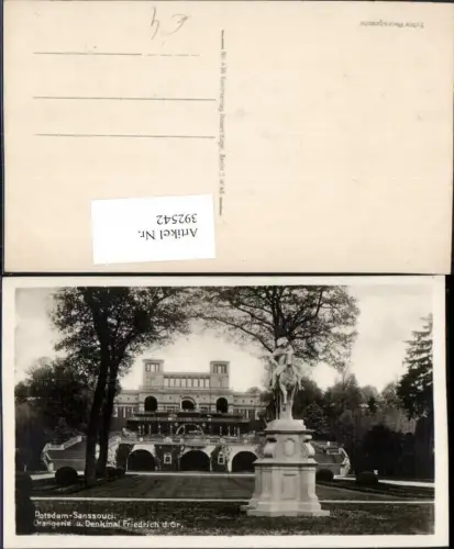 392542,Potsdam Sanssouci Orangerie u. Denkmal Friedrich des Großen Statue