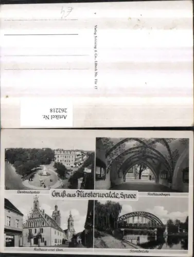 262218,Gruß aus Fürstenwalde an d. Spree Denkmalsplatz Rathausbogen Spreebrücke Rathaus u. Dom Mehrbildkarte