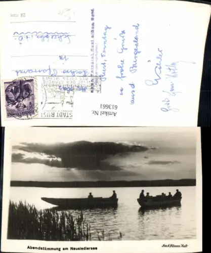 613661,Foto Ak Abendstimmung a. Neusiedlersee Boote Rust pub Karl Allmann