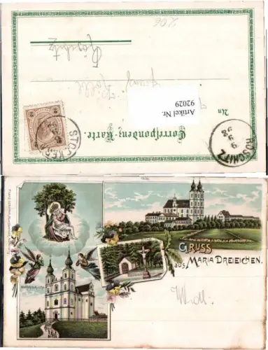 92029,Tolle Litho Gruss aus Maria Dreieichen Horn Engel