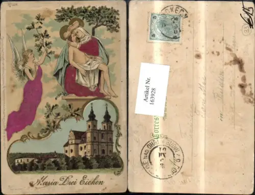163928,Gruss a. Maria Dreieichen Litho Präge Ak m. Goldverzierung 1901 Mold Rosenburg-Mold Hl Maria Heiligenschein