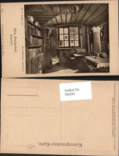 386283,Künstler AK W. J. Burger Burg Kreuzenstein b. Leobendorf Pfaffenstube Stube