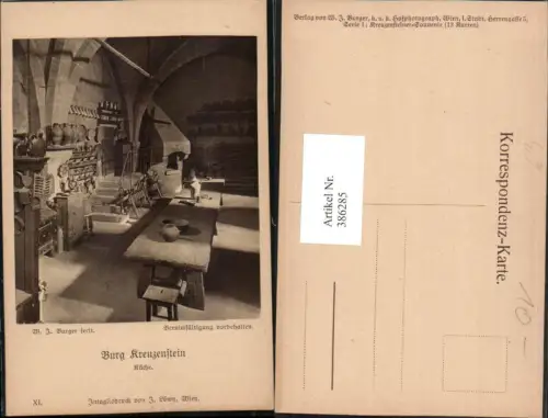 386285,Künstler AK W. J. Burger Burg Kreuzenstein b. Leobendorf Küche