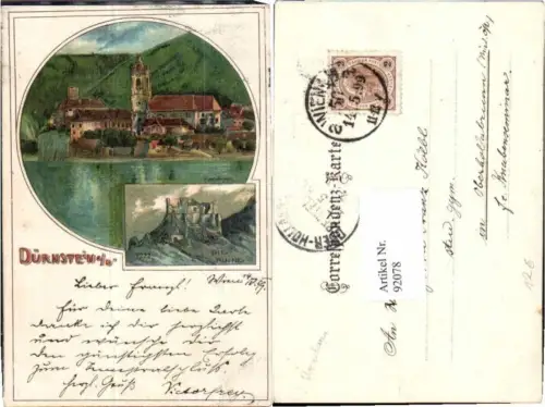 92078,Litho Dürnstein a.d. Donau Wachau Rosenberger sign.