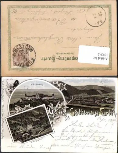 107342,Tolle Litho Gruss aus Göttweig Furth Wachau Kapelle 1896!!