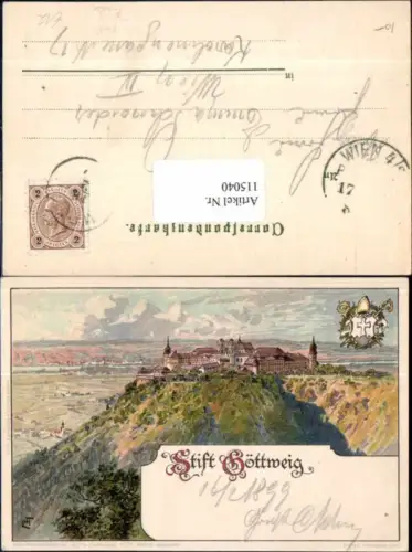 115040,Tolle Litho Stift Göttweig bei Furth Wachau L.H. Fischer signiert pub Velten