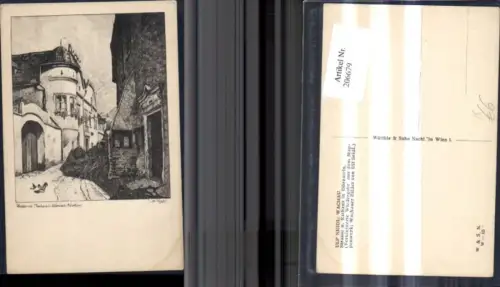 206679,Künstler Ak Ulf Seidl Wachau Strasse u. Rathaus i. Dürnstein