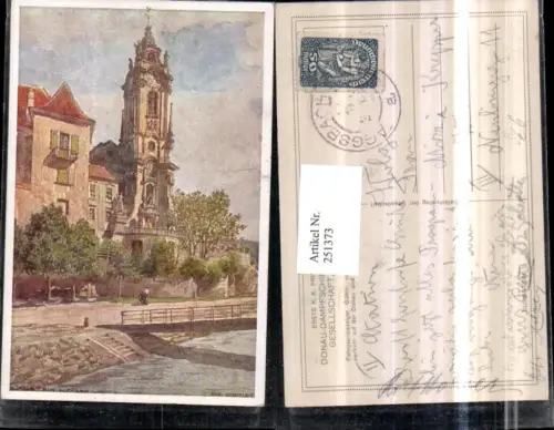 251373,Künstler AK Rudolf Schmidt Dürnstein an d. Donau Kirche pub Donau-Dampfschifffahrts-Gesellschaft Wien