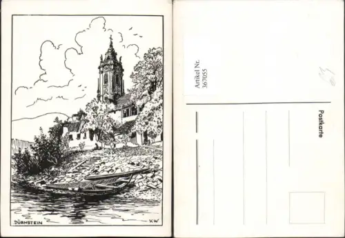 367055,Künstler AK Dürnstein in der Wachau Kirchenturm
