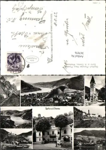 367076,Spitz an d. Donau Totale Gasthof Haus Prankl Kirche Dampfer Ruine Mehrbildkarte