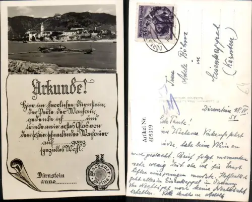 405319,Dürnstein an d. Donau Totale m. Ruine Urkunde