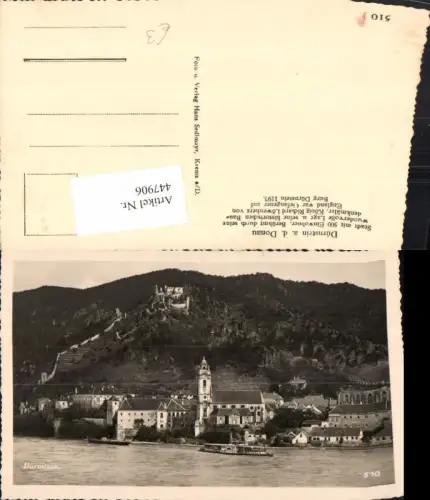 447906,Dürnstein an d. Donau Totale m. Ruine Dampfer