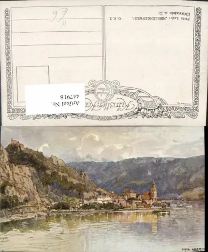 447918,Künstler AK Fritz Lach Dürnstein an d. Donau Totale m. Ruine pub Kilophot