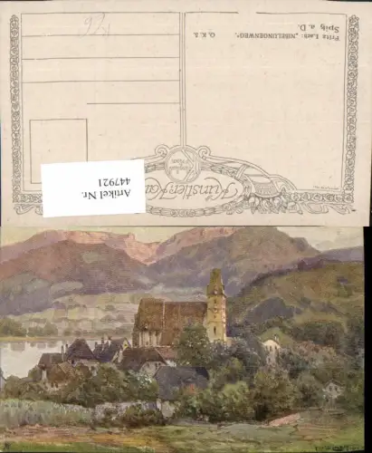 447921,Künstler AK Fritz Lach Spitz an d. Donau Teilansicht Kirche pub Kilophot