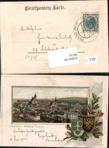 99714,Passepartoutkarte Gruss aus Krems a.d. Donau 1899