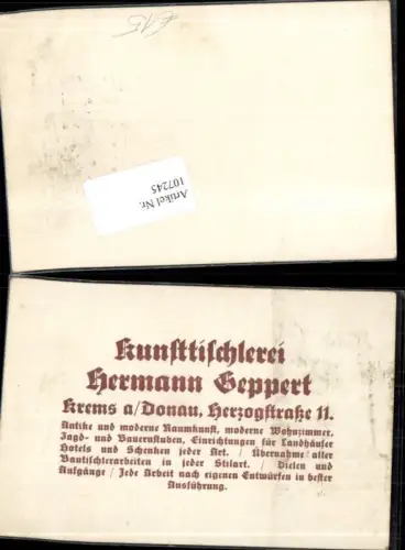 107245,Reklame Kunsttischlerei Hermann Seppert in Krems a.d. Donau