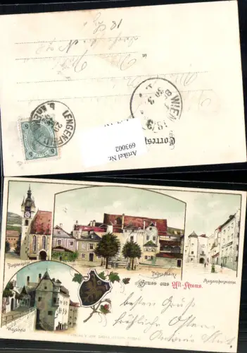 693002 tolle Lithographie Krems an der Donau Hoher Markt Wegscheid Piaristenkirche pub Johann Saska