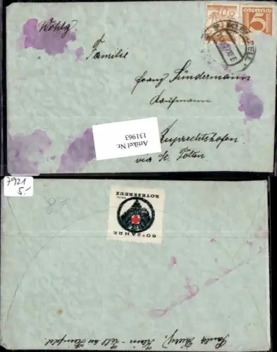 131963,Beleg Kleinzell b. Hainfeld n. Ruprechtshofen 60 Jahre Rotes Kreuz Roteskreuz marke ohne inhalt