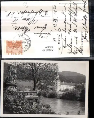 296439,Lilienfeld Stift m. Johannes Denkmal Motiv Bahnpost Zug 144