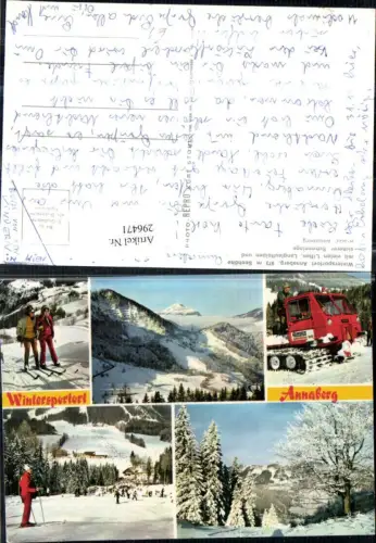 296471,Annaberg Totale Skipiste Skifahrer Berglift Pistenraupe Winterbilder Mehrbildkarte