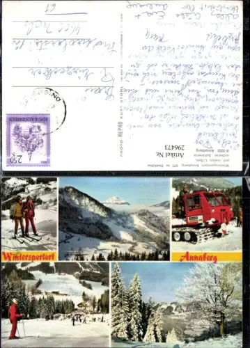 296473,Annaberg Totale Skipiste Skifahrer Berglift Pistenraupe Winterbilder Mehrbildkarte