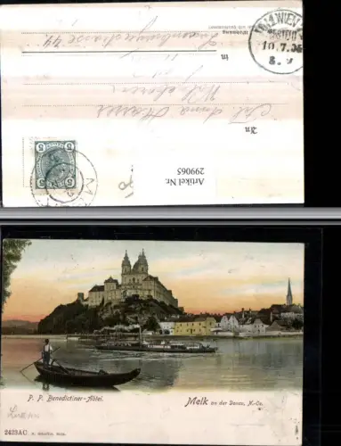 299065,Melk an d. Donau Teilansicht m. Benediktiner-Stift Dampfer Boot