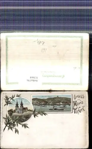 313664,Litho Maria Taferl u. Marbach Kirche Schiffe Dampfer