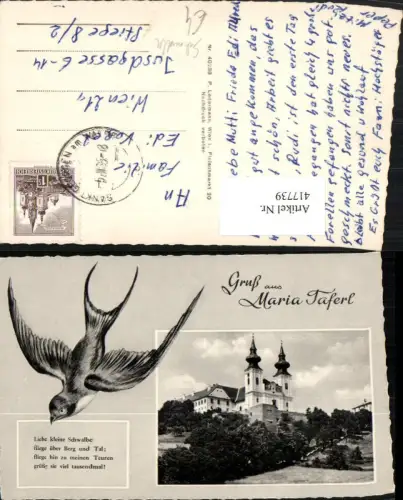 417739,Gruß aus Maria Taferl Kirche Passepartout Schwalbe Spruch