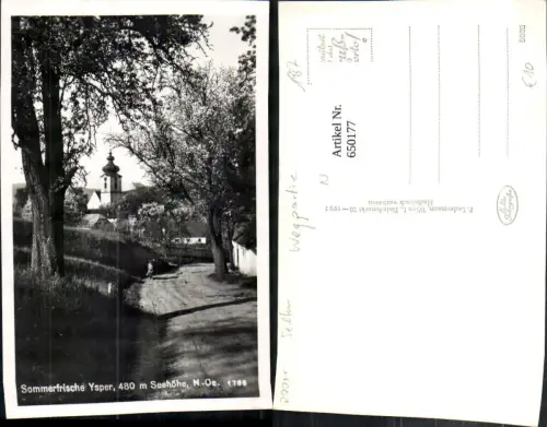 650177,Foto Ak Ysper Yspertal Ansicht m. Kirche Baumblüte Motorrad Wegpartie