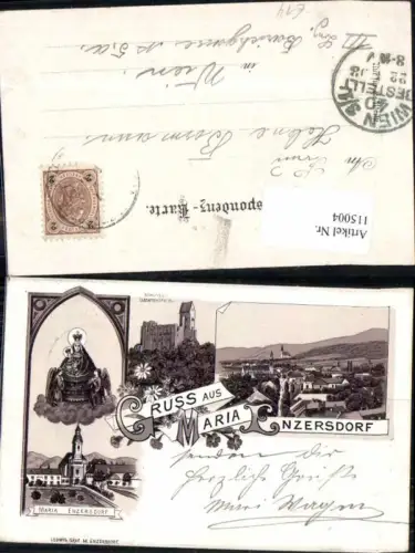 115004,Tolle Litho Gruss aus Maria Enzersdorf b. Mödling Liechtenstein Burg 1897