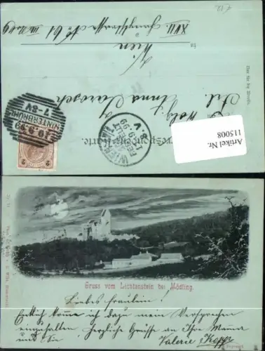 115008,Mond Litho Gruss aus Liechtenstein bei Mödling Lichtenstein 1897